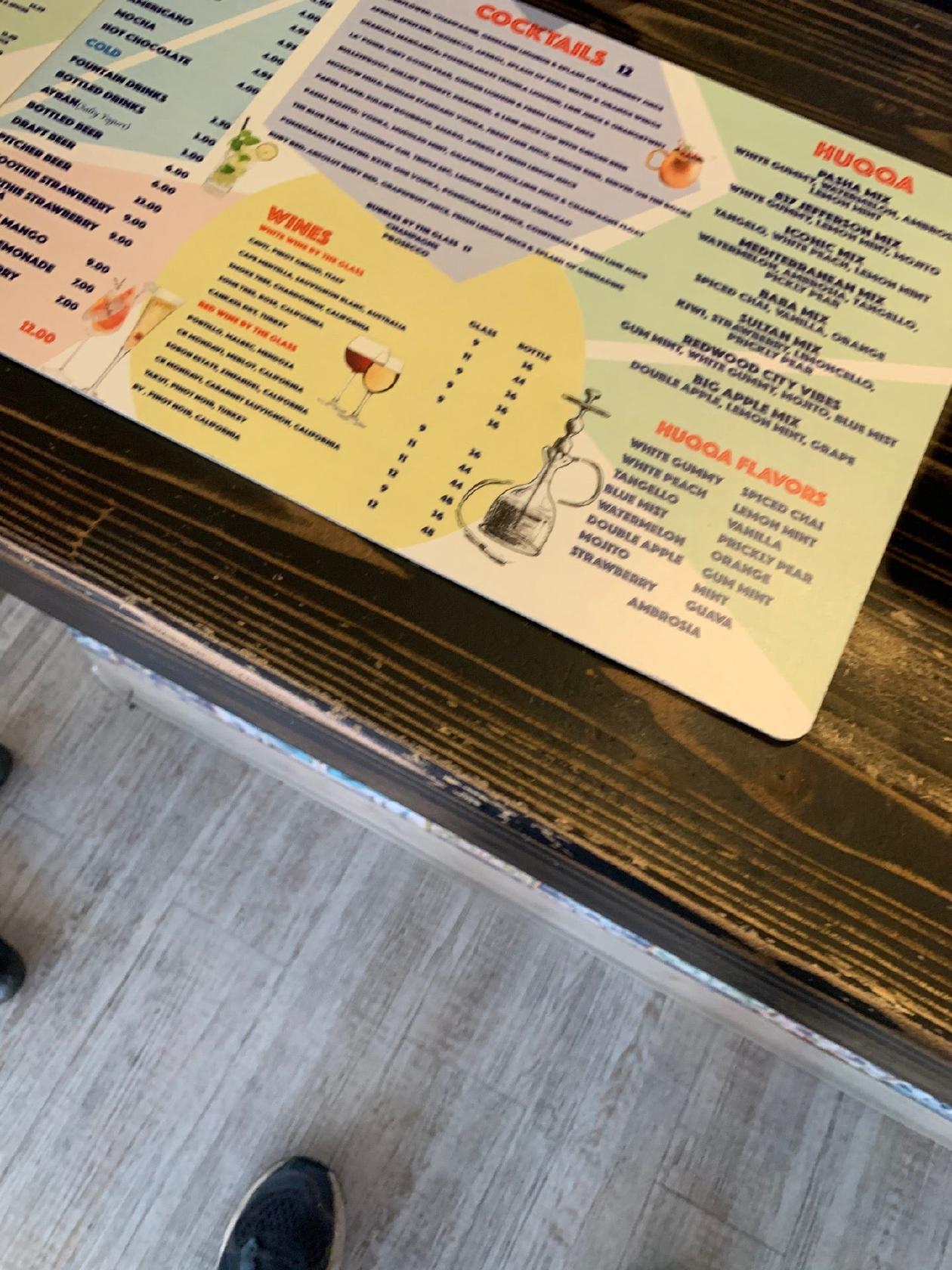Menu at Pasha Mediterranean & Hookah Lounge pub & bar, Redwood City