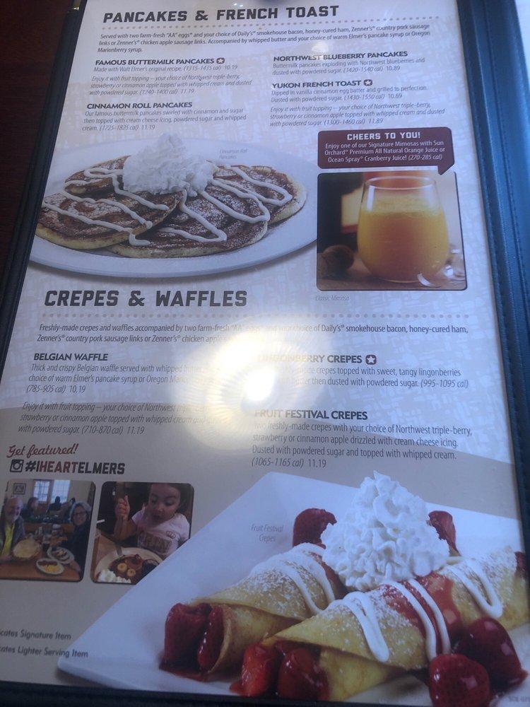 Menu at Elmer's Restaurant (Eugene, OR), Eugene, Valley River Way