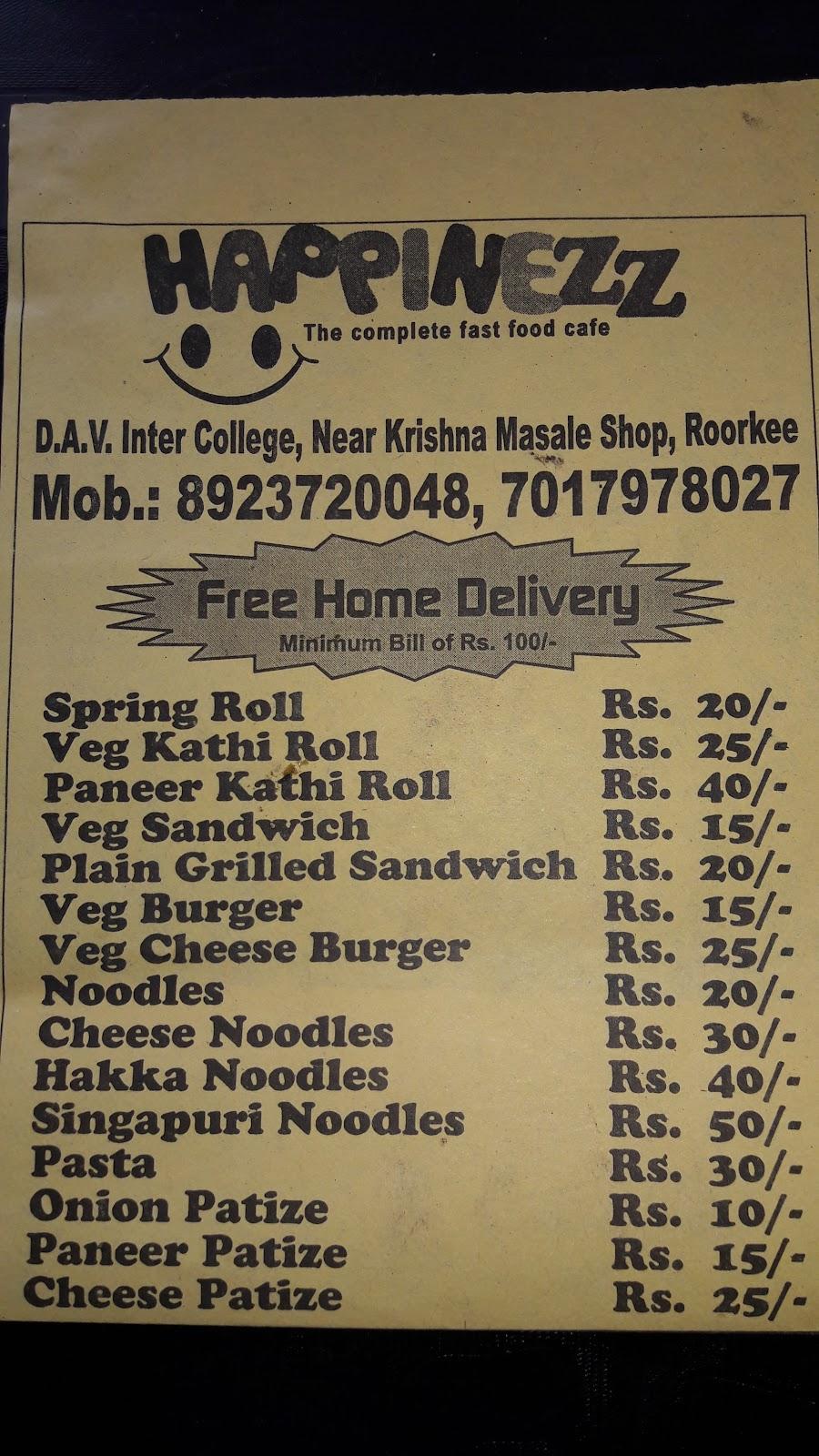 Happinezz menu