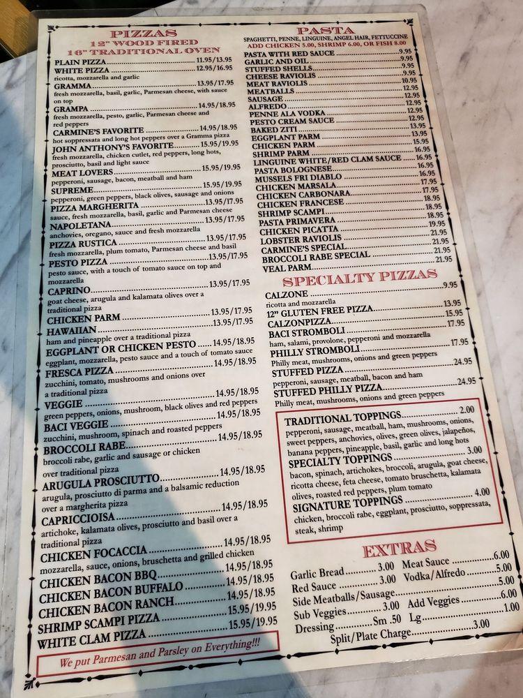 Menu at Baci Pizza Restaurant, New Smyrna Beach