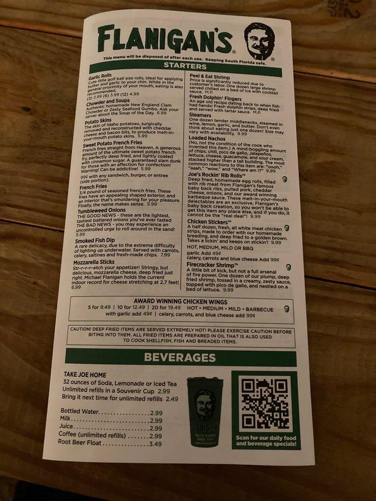 Menu at Flanigan's Seafood Bar and Grill, Pompano Beach