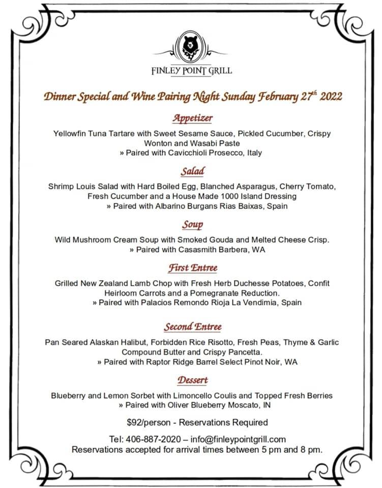 Menu at Finley Point Grill pub & bar, Finley Point