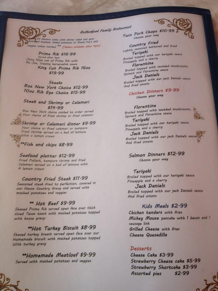 Menu at Rutherford's 66 Family Diner restaurant, Kingman