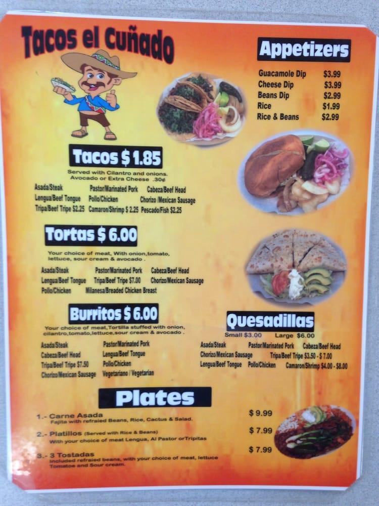 Menu at Tacos El Cuñado restaurant, Grand Rapids, 455 Burton St SW