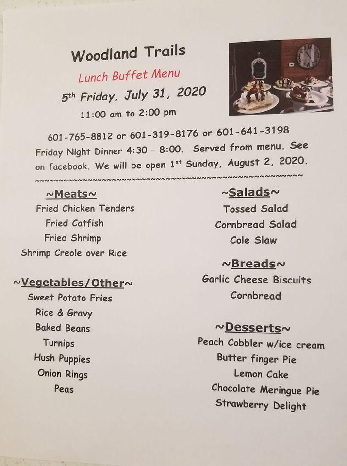 Menu at Woodland Trails restaurant, Collins
