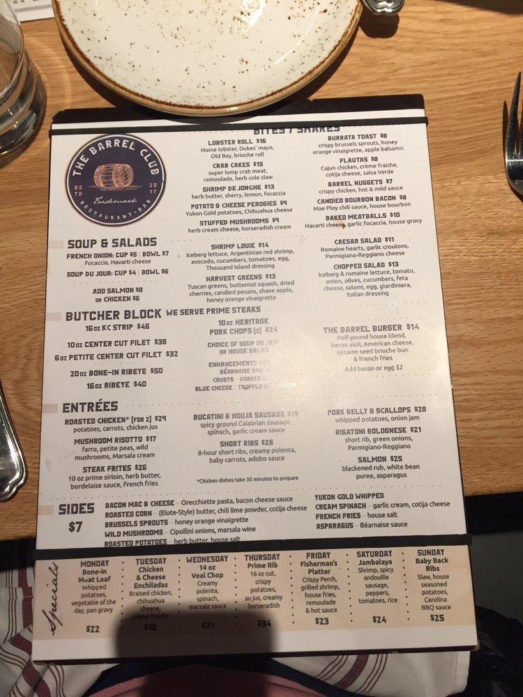Menu at The Barrel Club, Oak Lawn