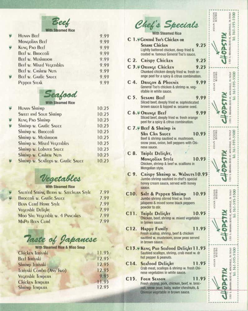 Menu at CHOPSTIX restaurant, Kingsville