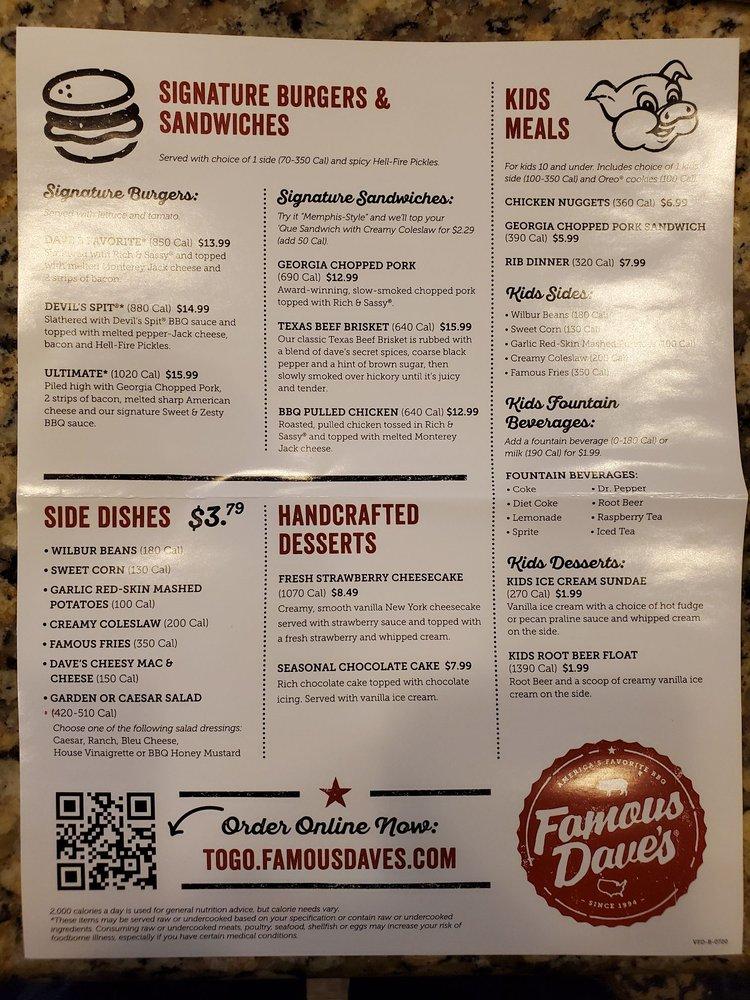 Menu At Famous Dave's Bar-B-Que, Fairfield