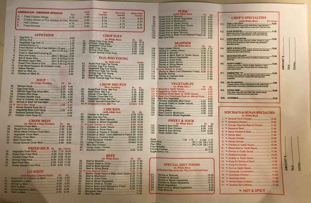 Menu at Sunflower Chinese Kitchen restaurant, Orlando, S Conway Rd