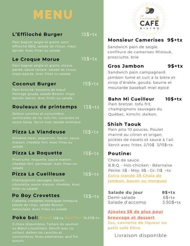 Menu de Coconut Café Bistro