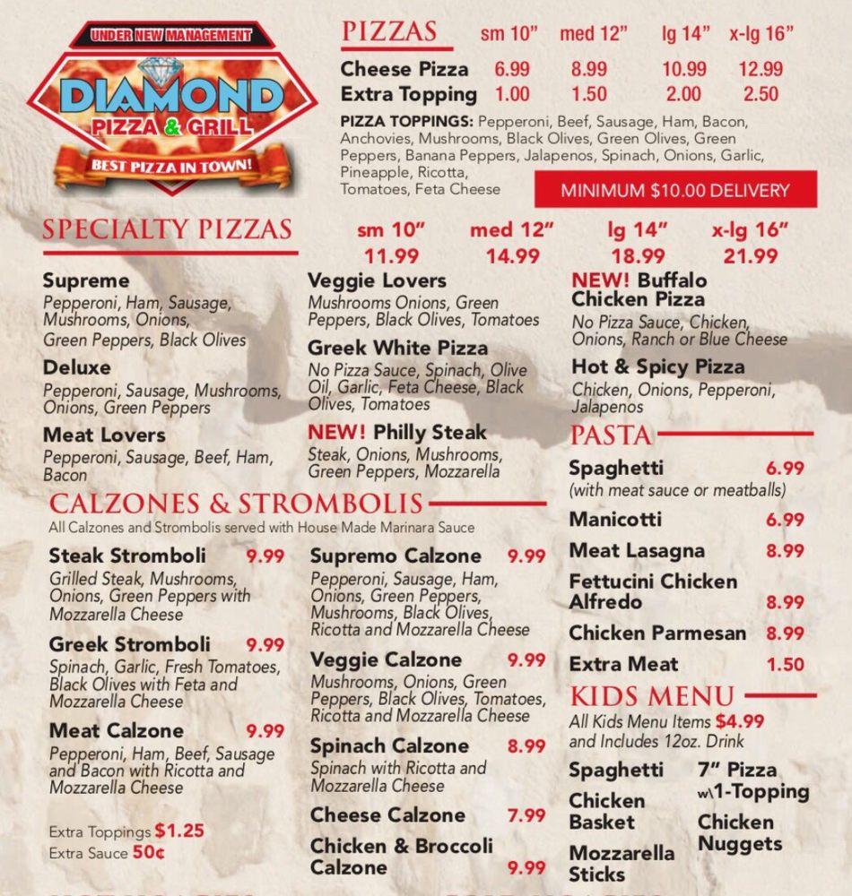 Menu at Diamond Pizza & Grill pizzeria, Youngsville