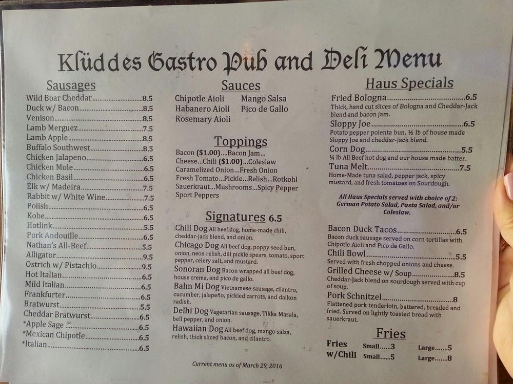 kluddes kitchen and bar menu