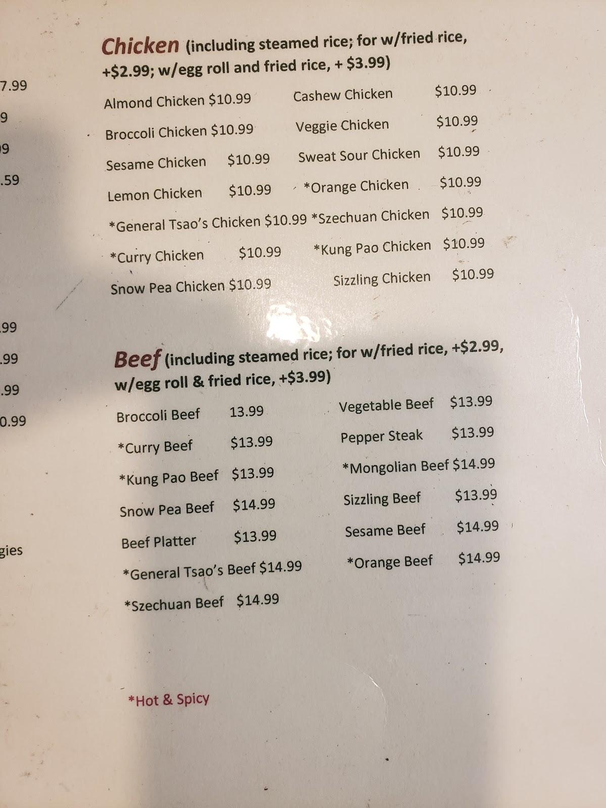Menu at Peking Chinese Restaurant, Laramie