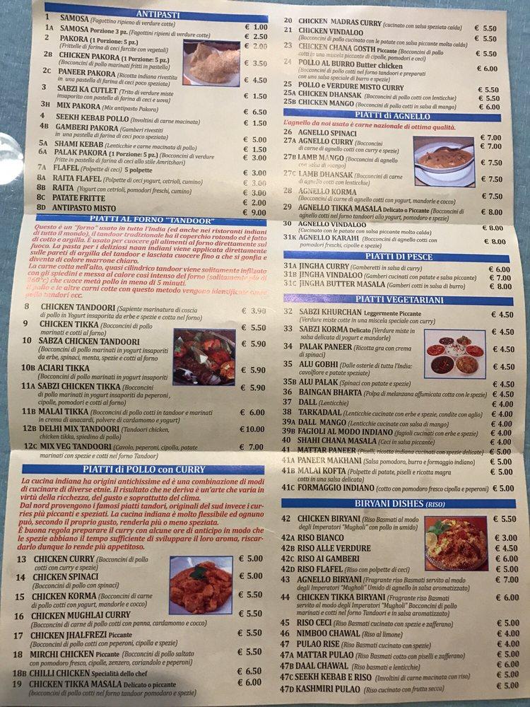 Menu at Al Noor Indian Restaurant, Florence, la Croce