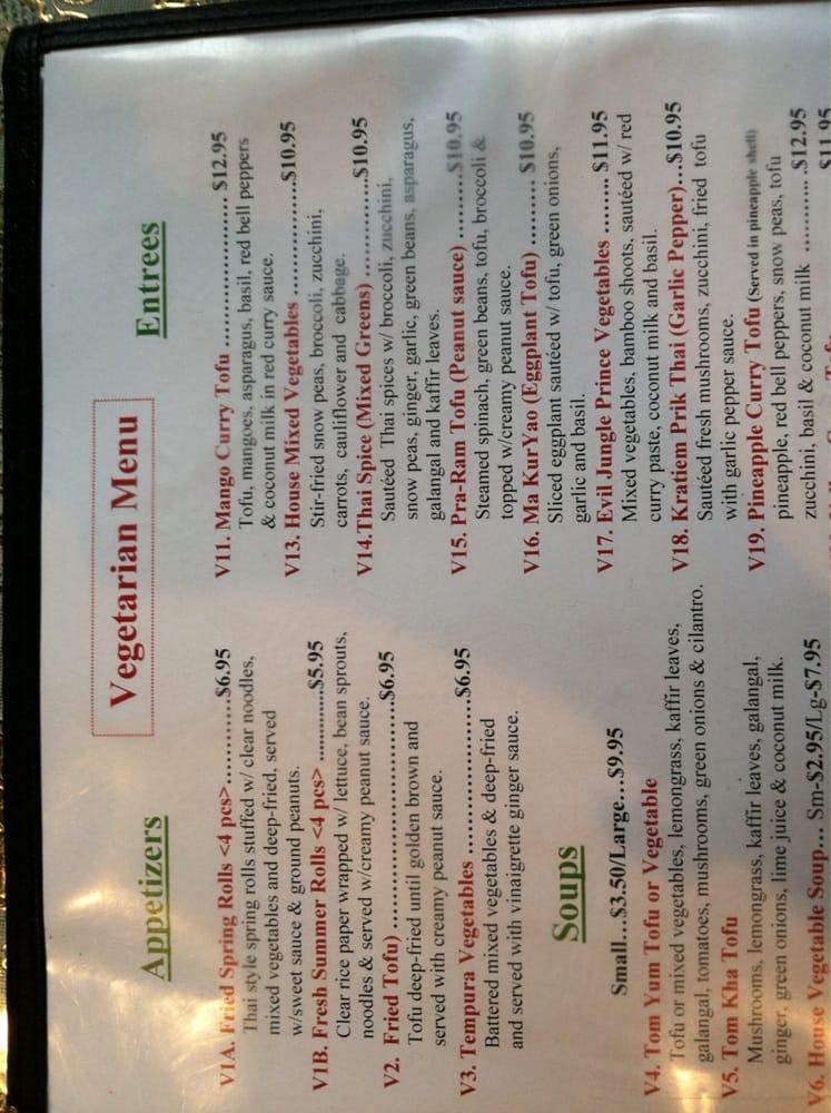 Menu at Thai House Restaurant, Eureka Springs