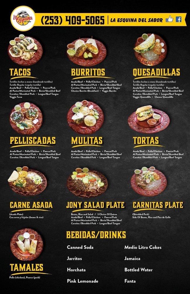 Menu at La Esquina restaurant, Enumclaw