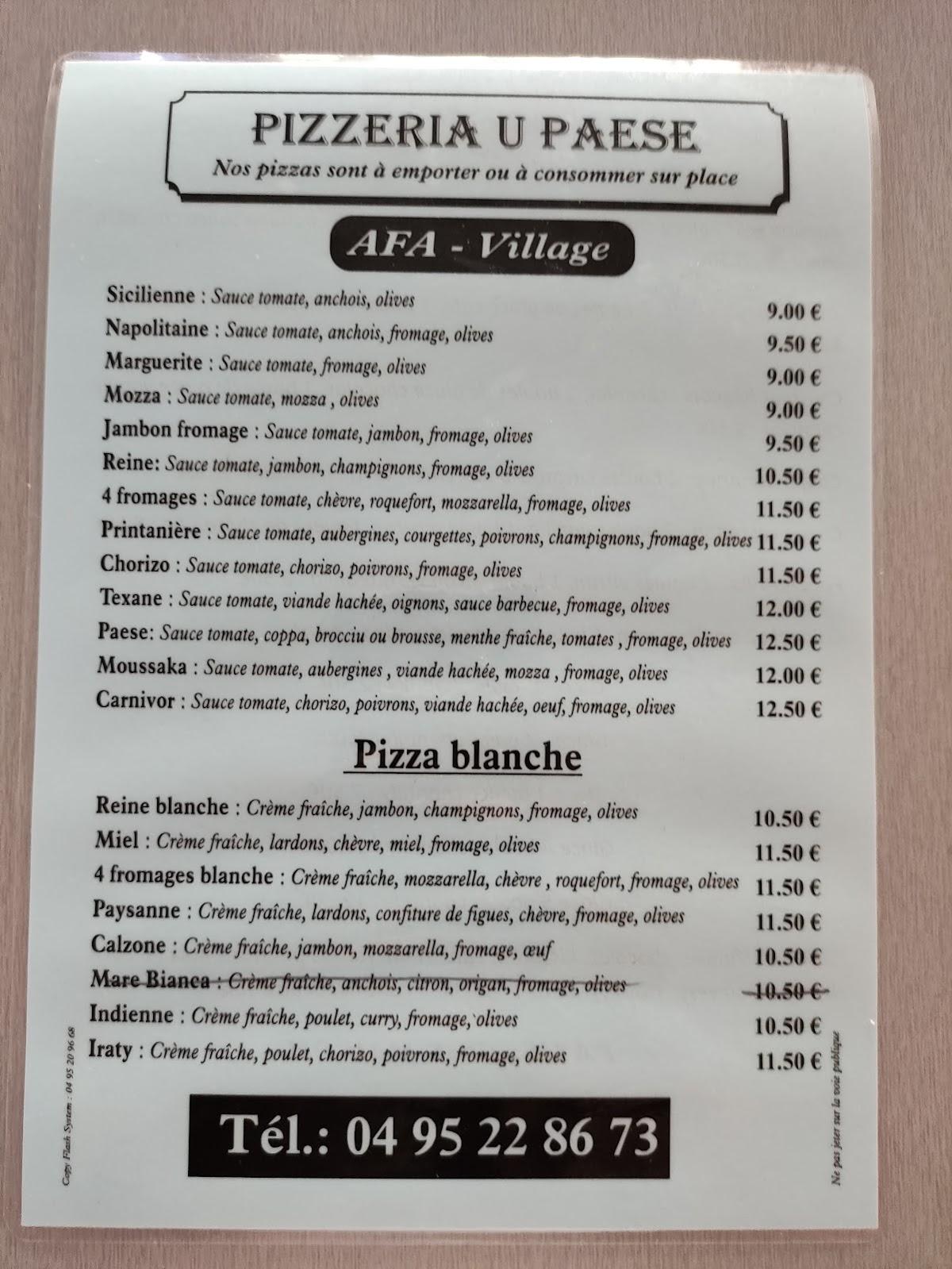 Menu at Pizzeria U Paese, Afa