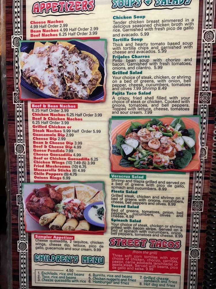 Menu at Fiesta Veracruz Mexican Restaurant Wilmington