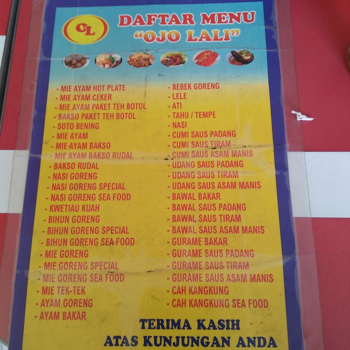 Menu At Mie Ayam Bakso Rudal Ojolali Restaurant Cisarua