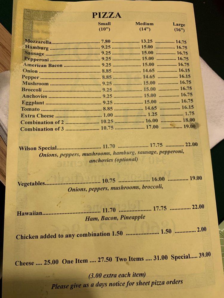 Menu at Wilson Pizza Palace pizzeria, Windsor