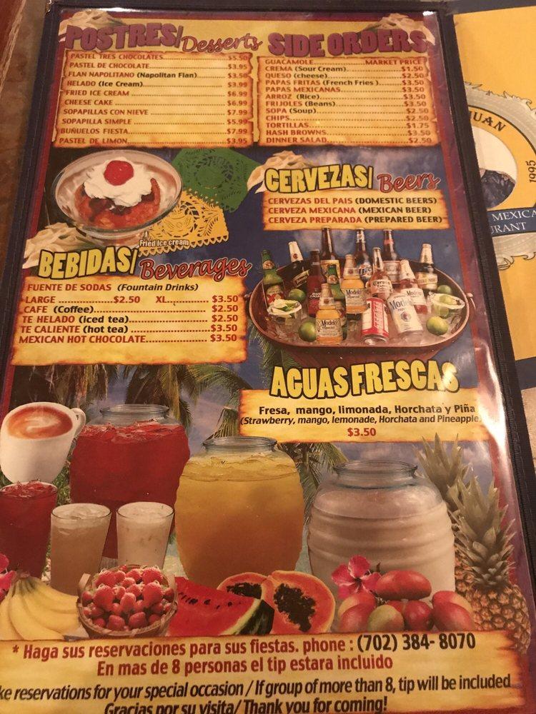 Menu at Casa Don Juan restaurant, Las Vegas, S Main St