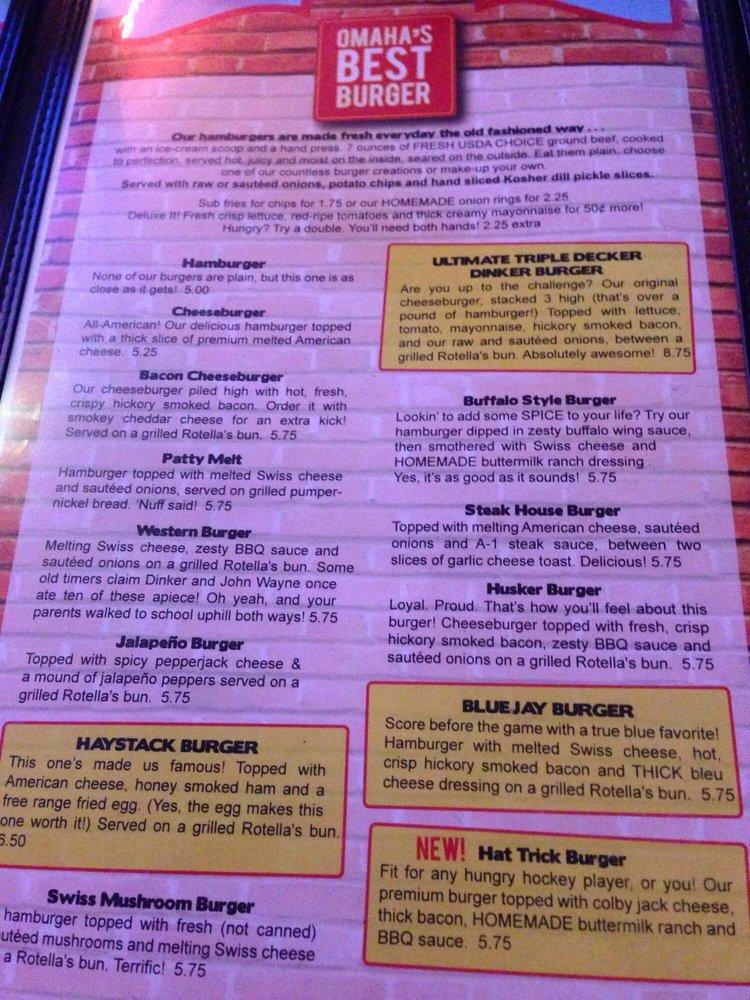 Menu at Dinkers Bar and Grill, Omaha