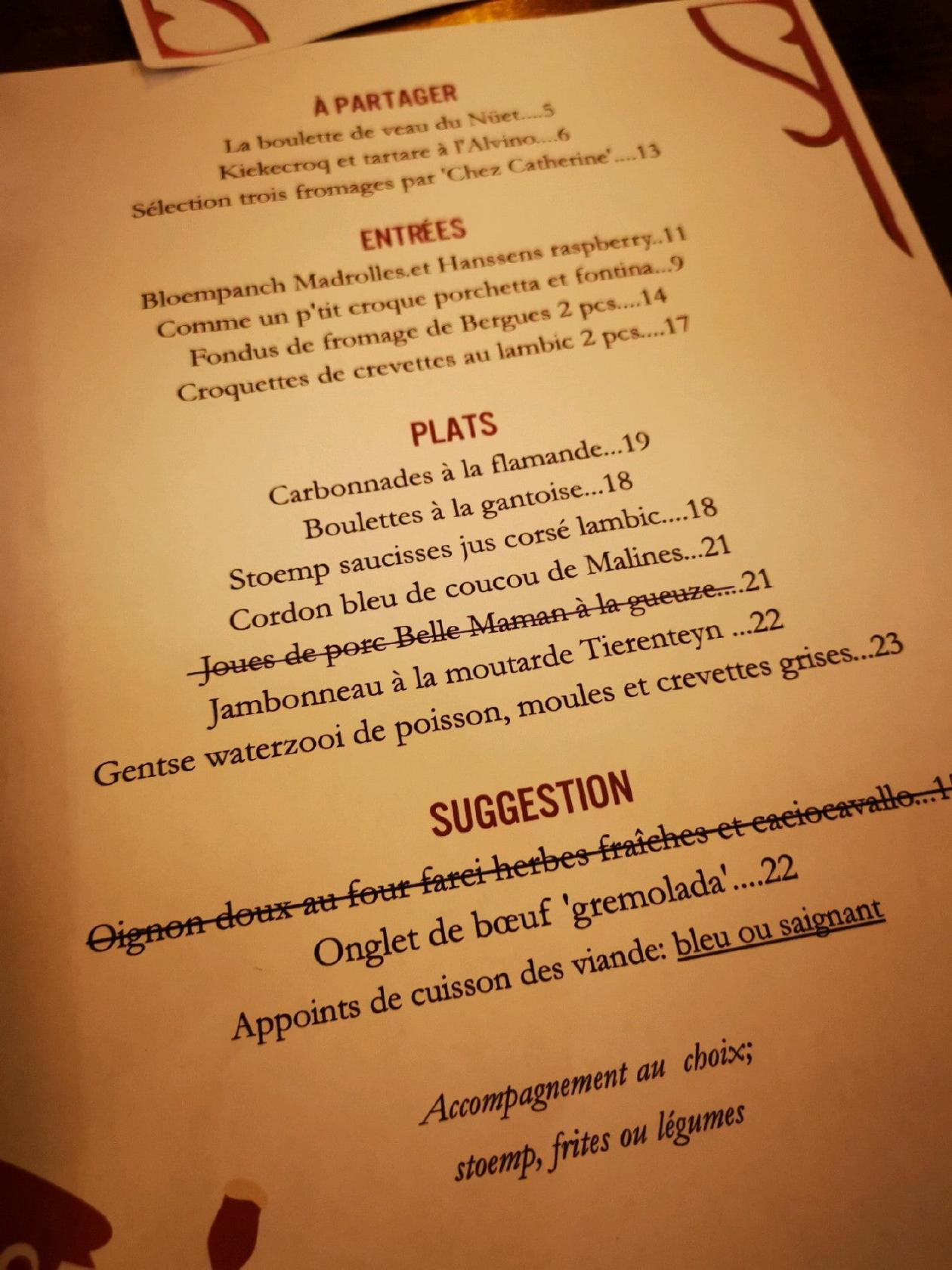 Menu at Nüetnigenough, Brussels