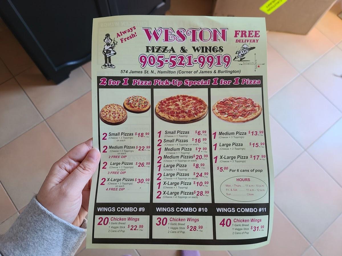 Menu at Weston Pizza And Wings pizzeria, Hamilton