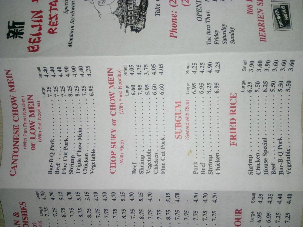 Menu at Beijin Palace restaurant, Berrien Springs