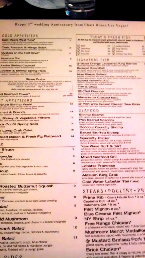 Menu at Chart House steakhouse, Las Vegas