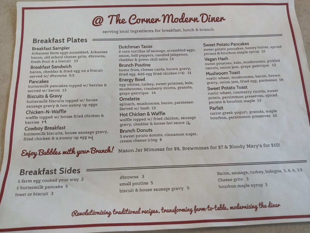 Menu at The Corner Diner Little Rock cafe, Little Rock, 201 E Markham St
