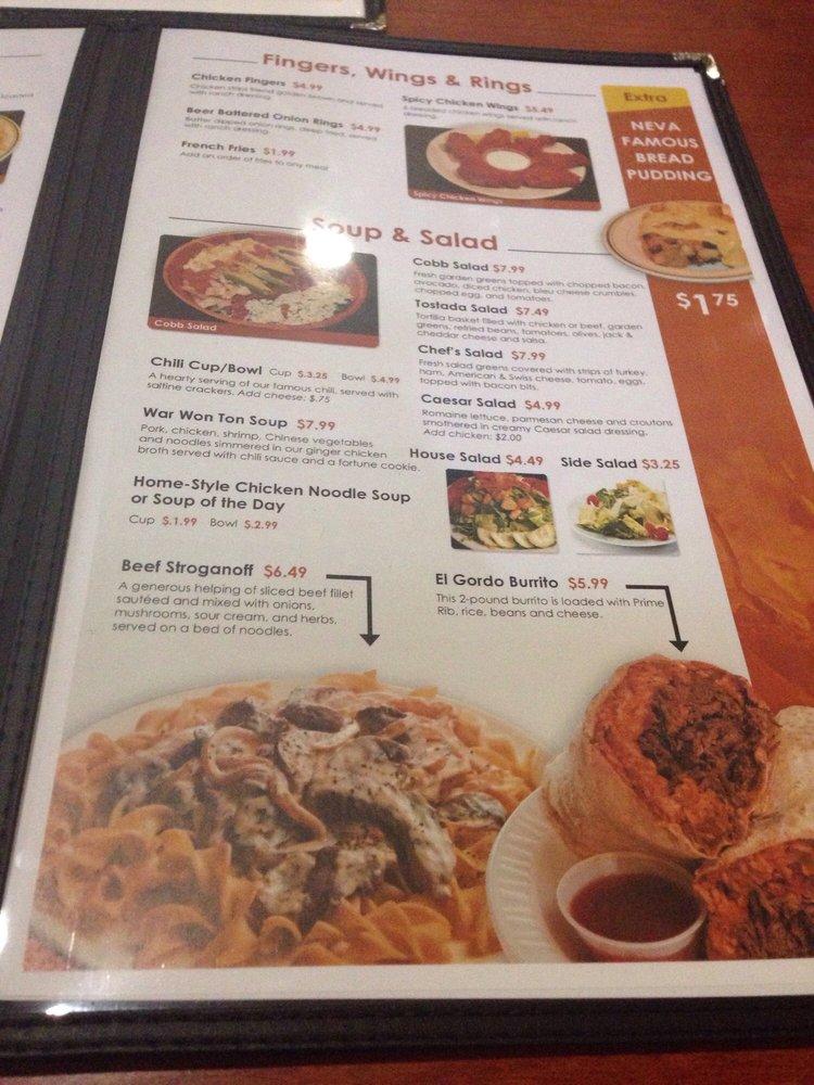 Menu at Top Deck restaurant, Reno