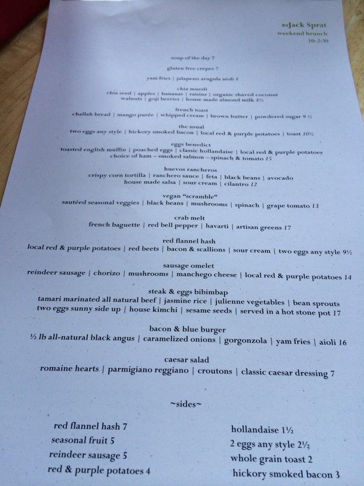 Menu at Jack Sprat pub & bar, Anchorage