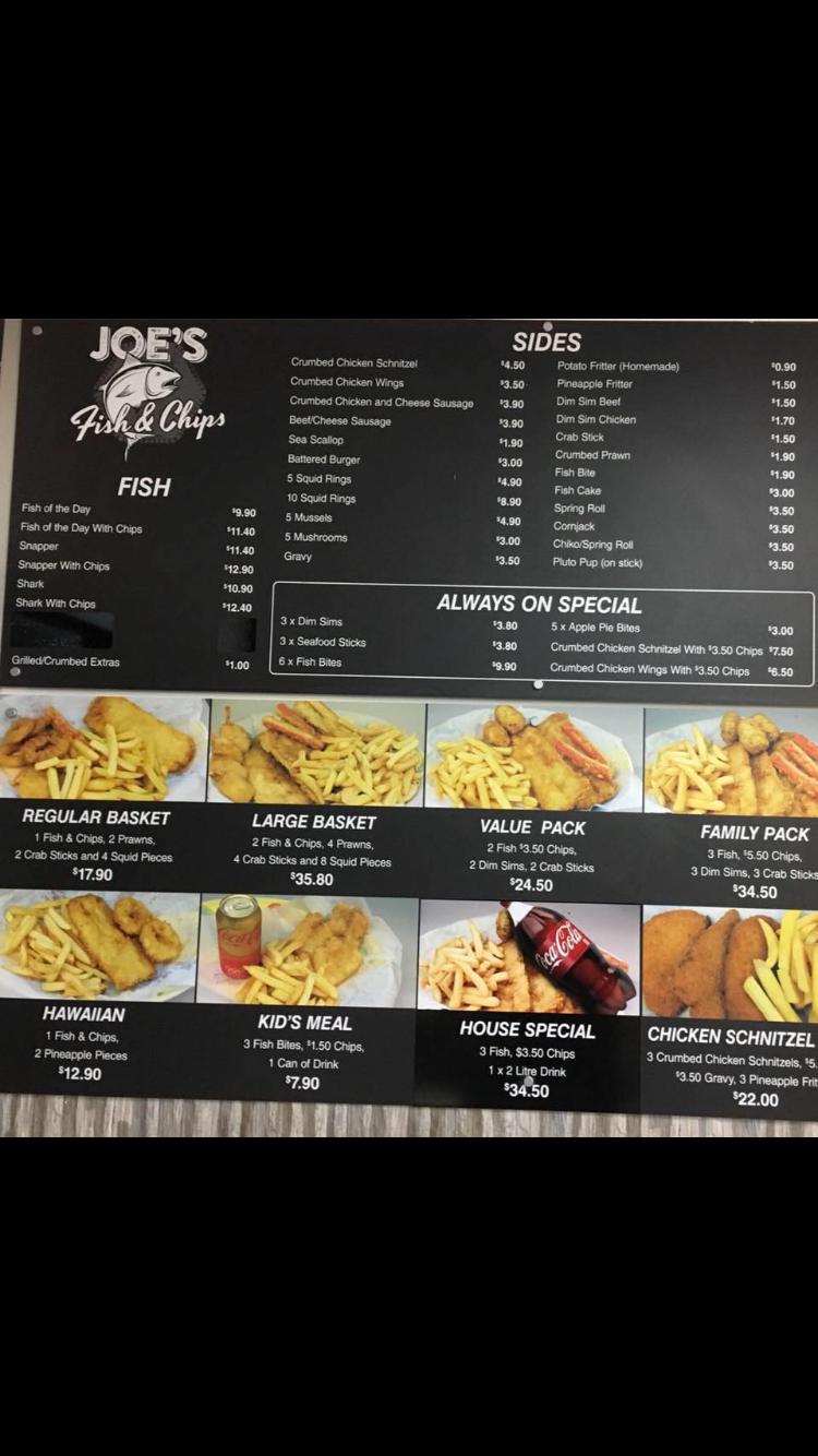 Menu at Joe's Fish & Chips restaurant, Warnbro