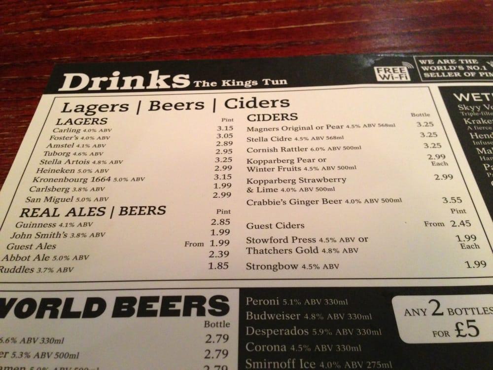 Menu at The King's Tun JD Wetherspoon pub & bar, Kingston upon Thames