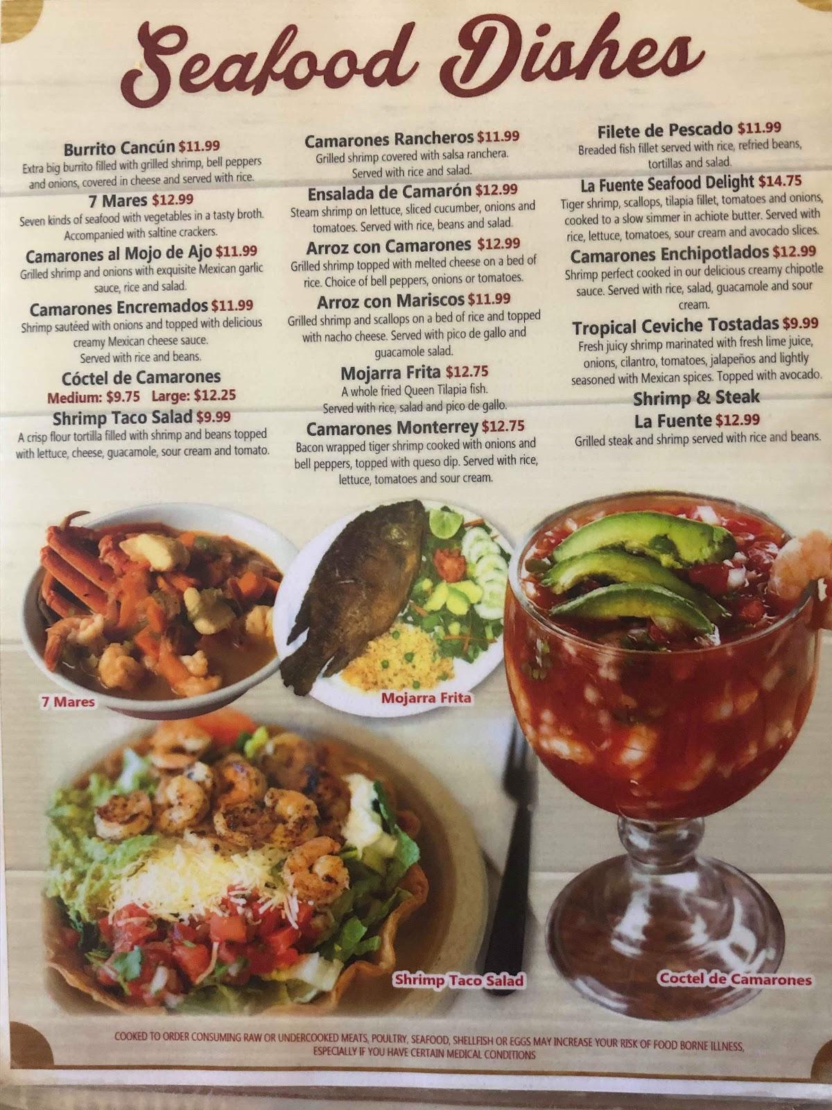 Menu at La Fuente Mexican Restaurant, Pink Hill