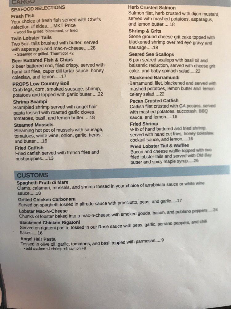 Menu at Props Steak and Seafood Restaurant, Warner Robins