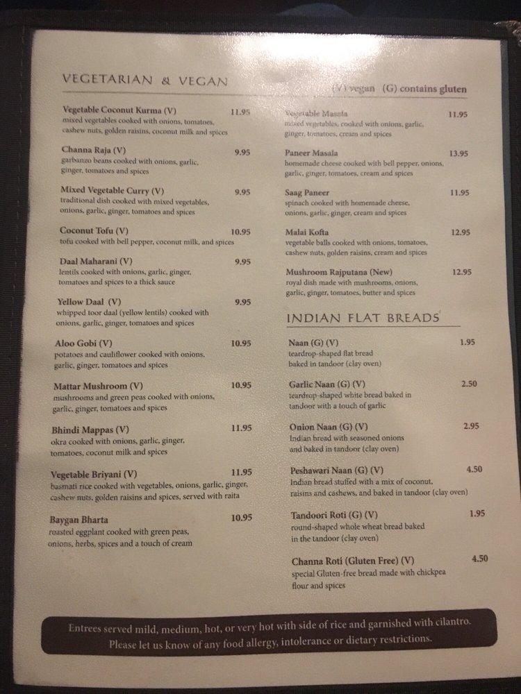 Menu at Bombay House restaurant, Provo