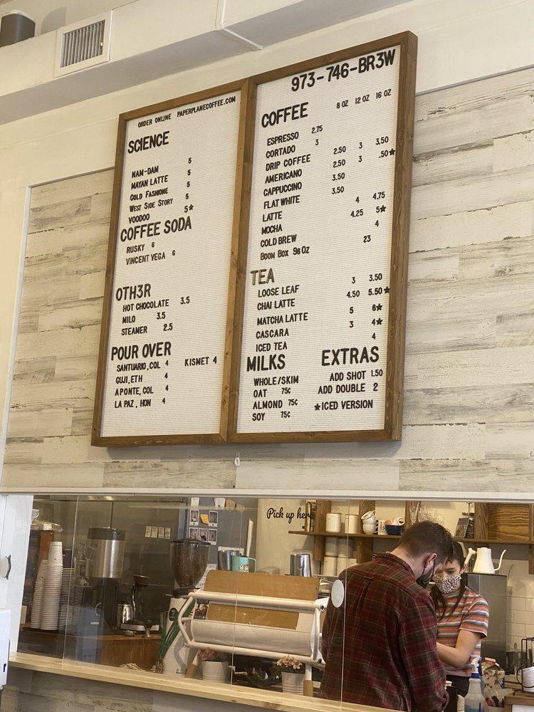 Menu at Paper Plane Coffee Co. restaurant, Montclair