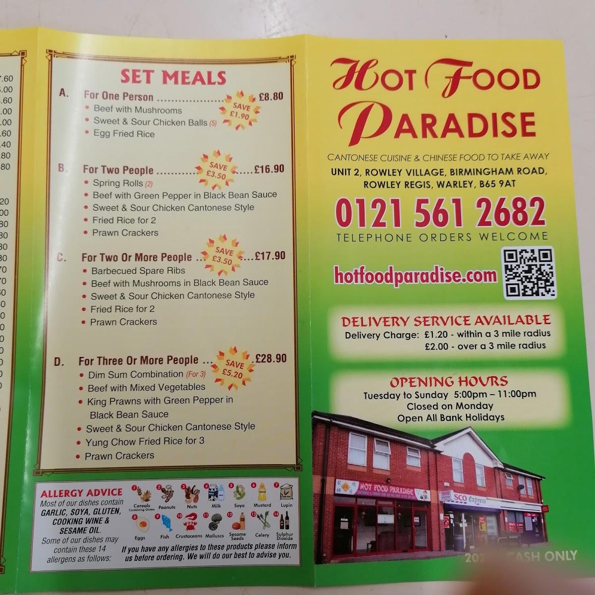 Menu at Hot Food Paradise restaurant, Rowley Regis