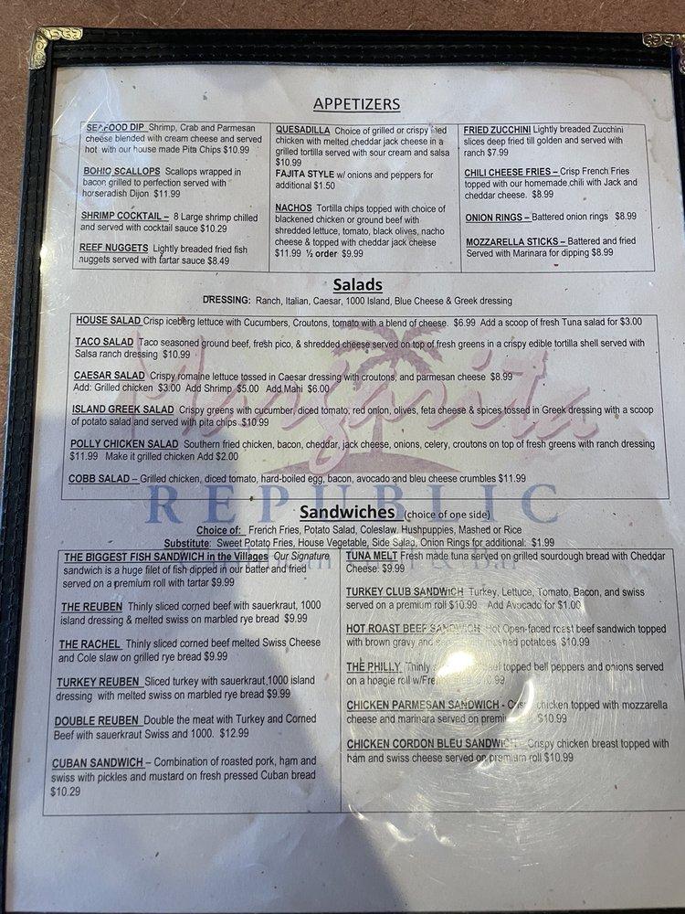 Menu at Margarita Republic, Lady Lake