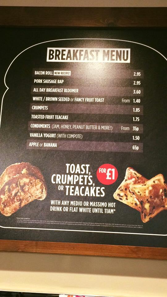 Menu at Costa Coffee, York, Drive Thru