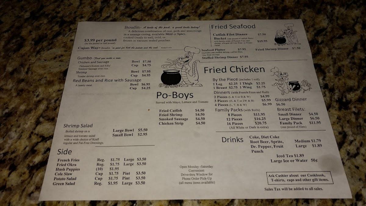 Menu at Boudin King Restaurant, Jennings