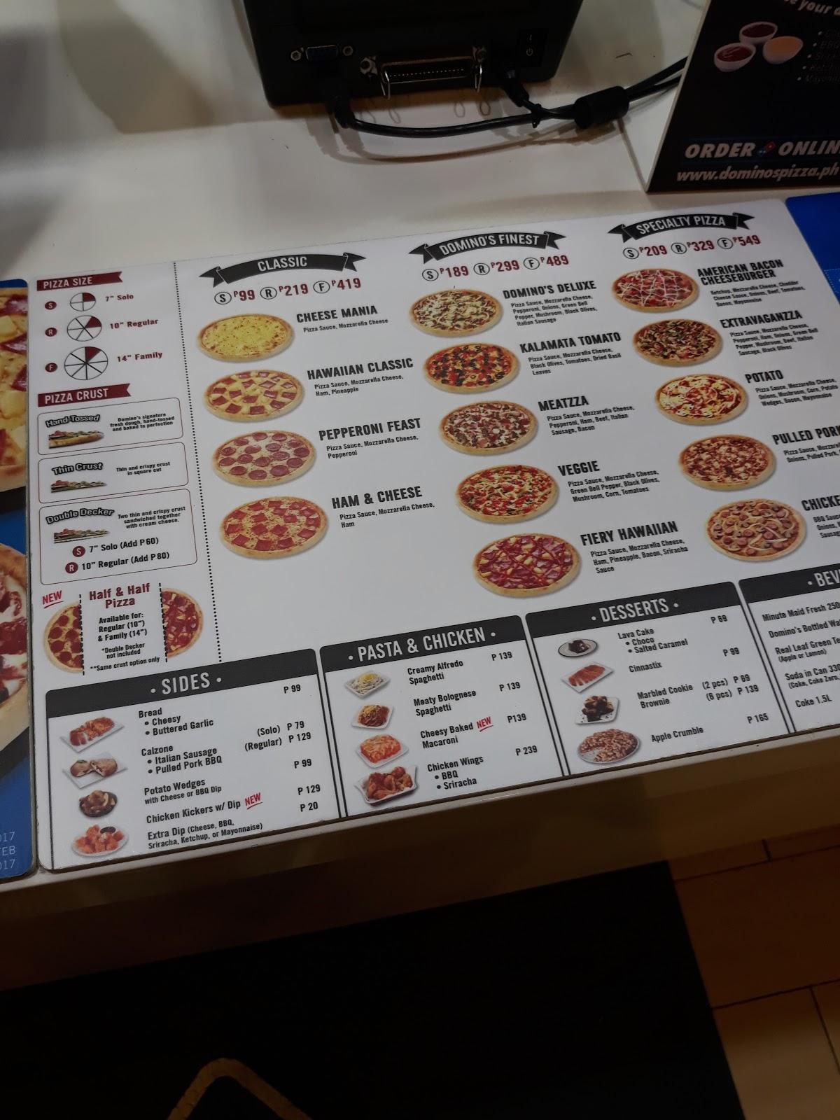 Menu at Domino's Pizza pizzeria, Makati, 2116 Chino Roces Ave.