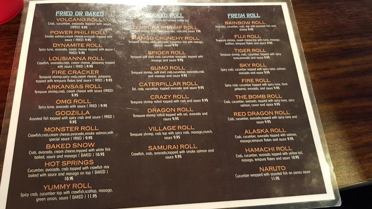 Menu at Village Hibachi restaurant, Hot Springs Village, N State Hwy 7