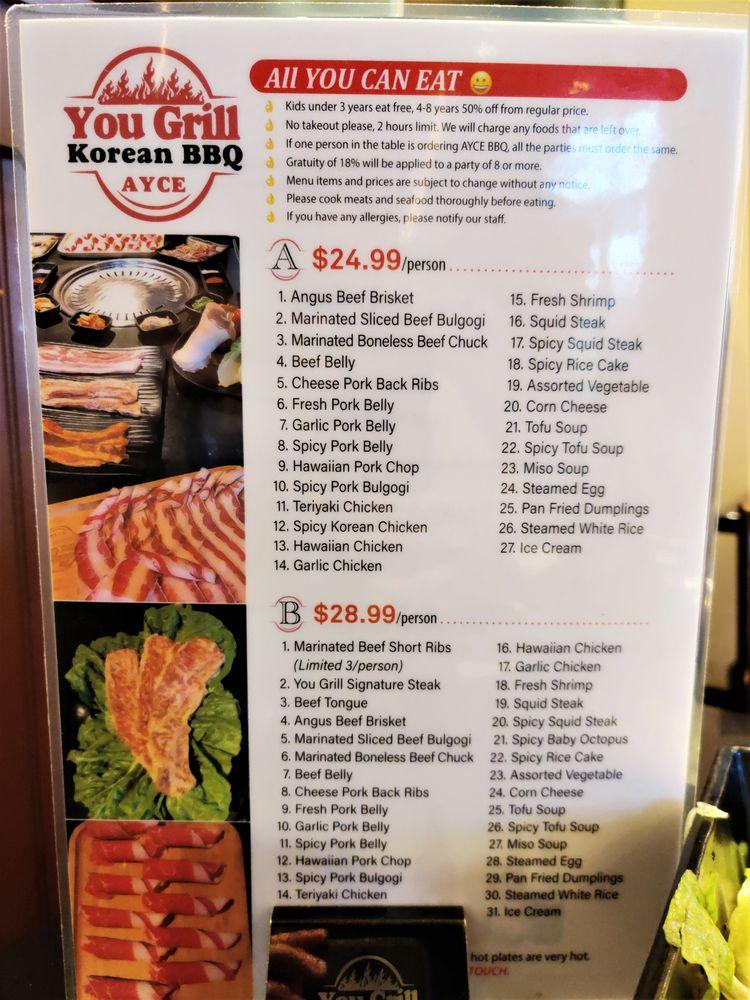 Menu at You Grill Korean BBQ, La Quinta, CA111 STE 102
