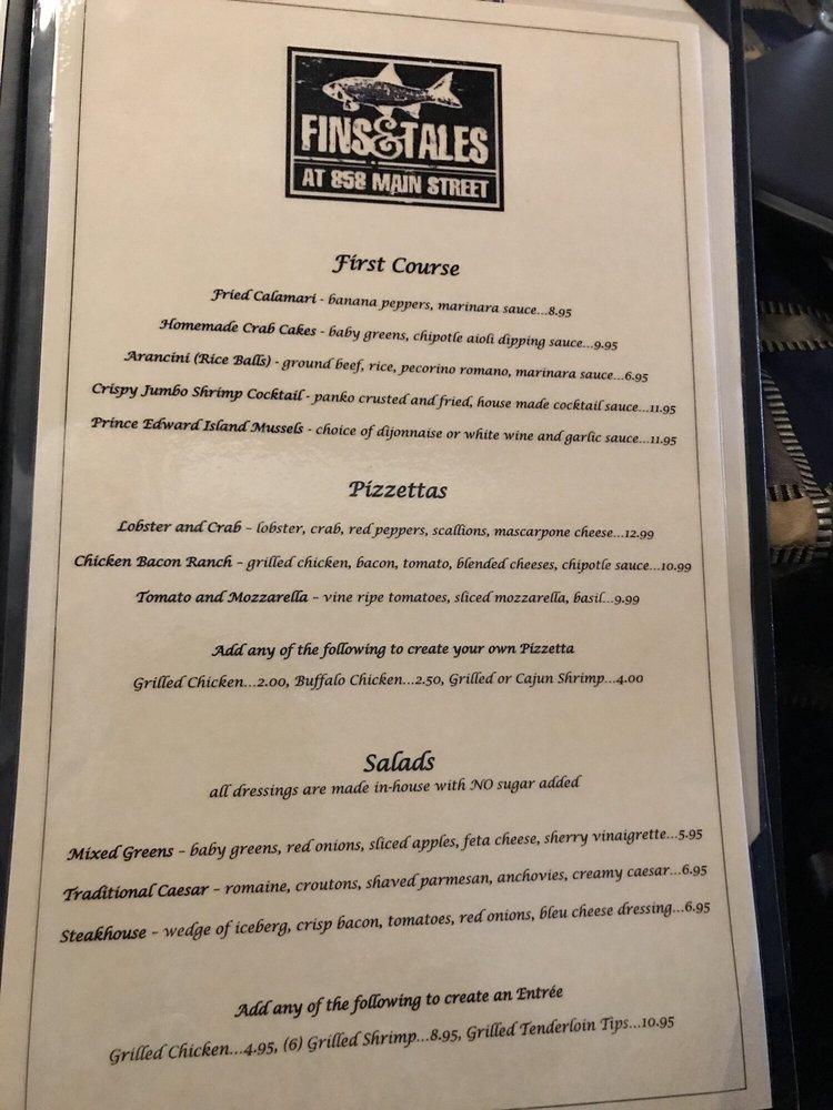 Menu at Fins & Tales pub & bar, Southbridge