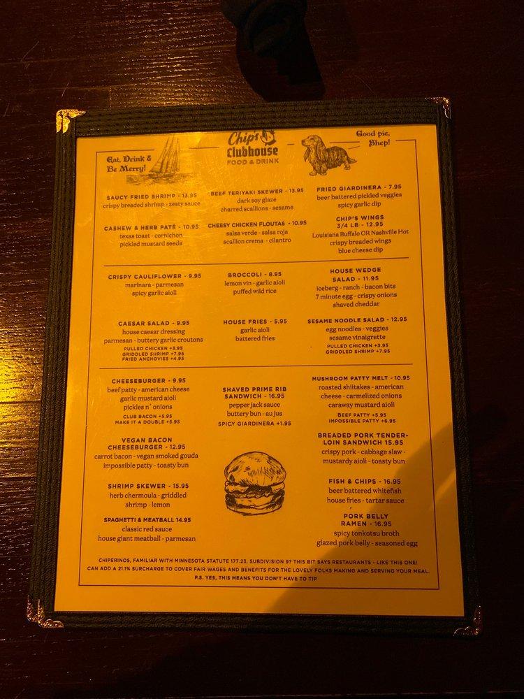 Menu at Chip's Clubhouse, Saint Paul