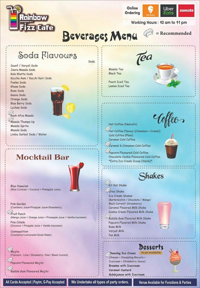 Rainbow Fizz Cafe menu