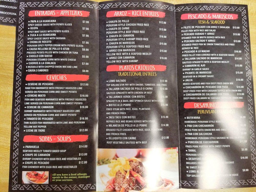 Menu at Señor Rocoto restaurant, Tampa